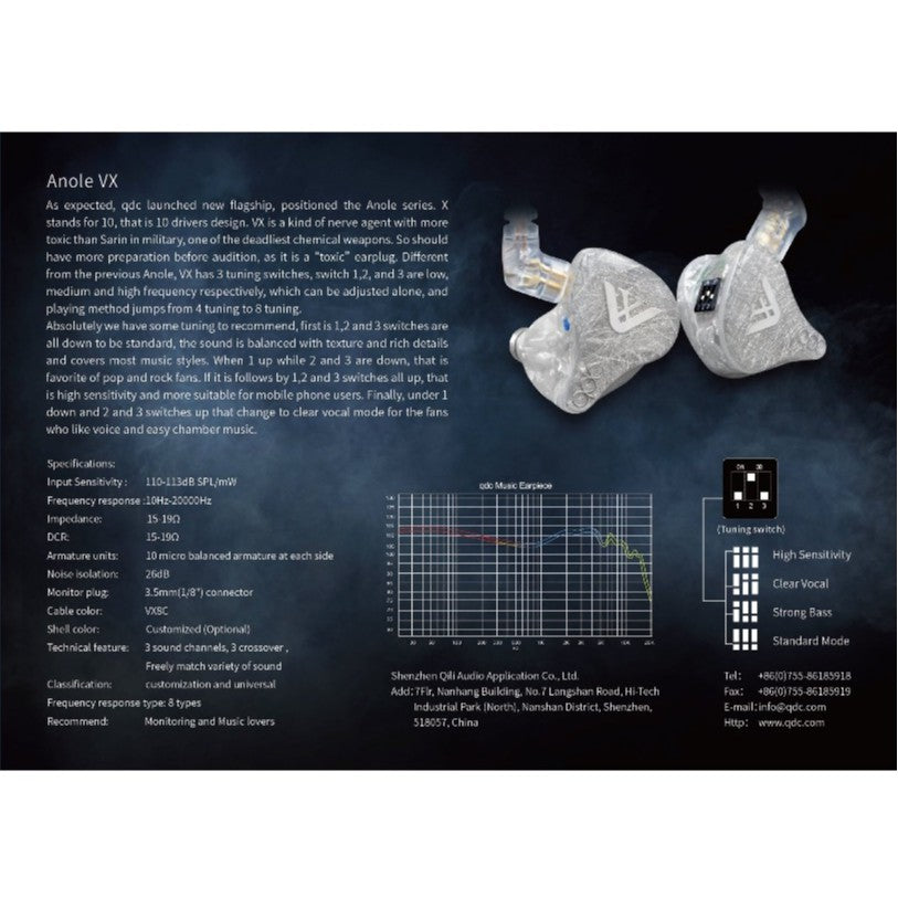 QDC Anole VX Standard / Custom - IEM Earphone 10 Balance Armature with Tuning Switch High End Audiophile