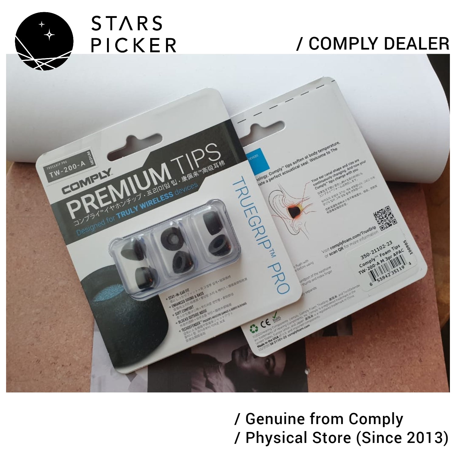 Comply (TW-200-A) Truegrip Pro Memory Foam Eartips (35-21102-XX) for TWS Earphones