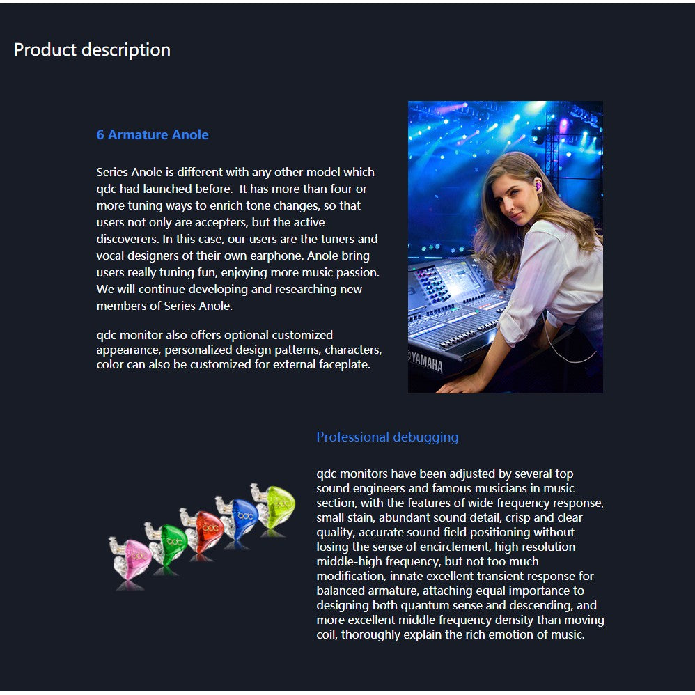 QDC Anole V6-S - Standard IEM In-Ear Monitor 6 BA Drivers and Variable Tuning Switch