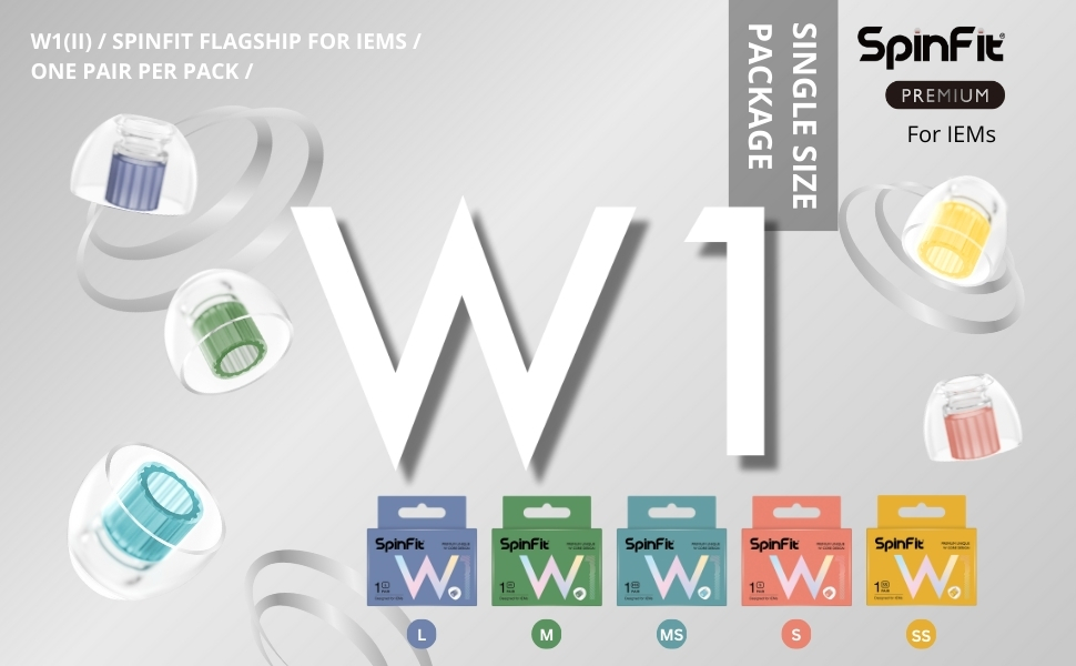 Spinfit W1 Ear Tips (4.4mm nozzle diameter) Wave Shaped Design Medical Grade Silicone Eartip