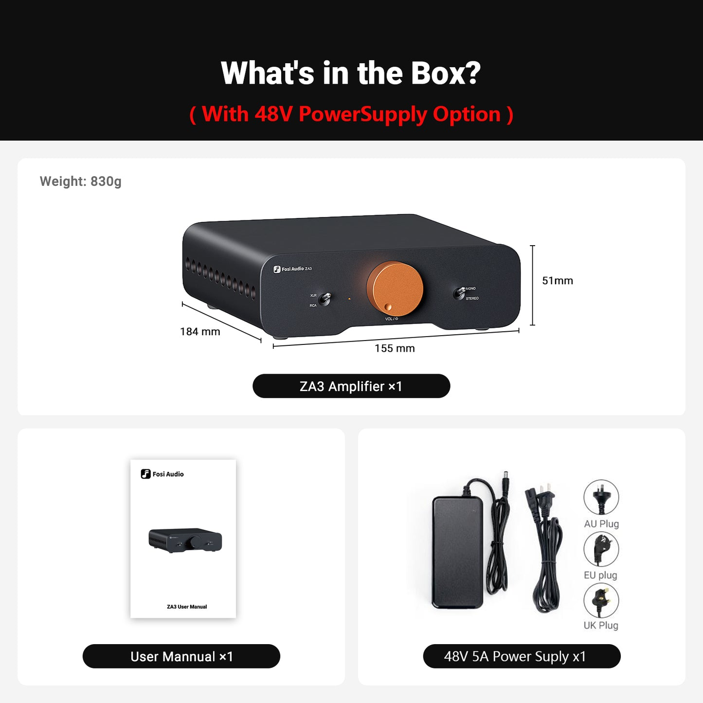 Fosi Audio ZA3 Balanced Stereo Amplifier Home Audio 2CH Mono Amp with TPA3255 Chip