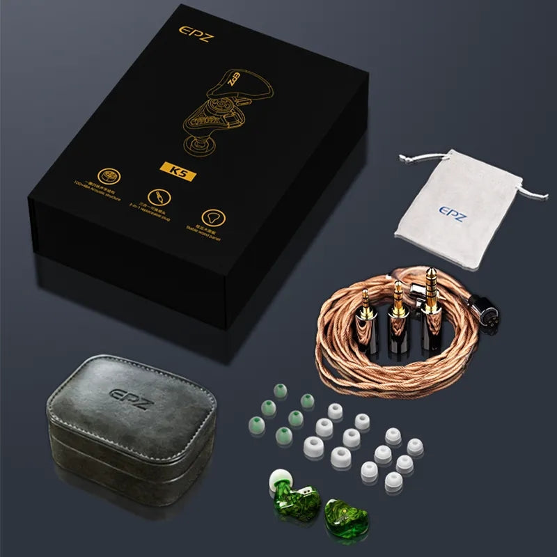 EPZ K5 - 5 Drivers (1DD+4BA) Hybrid In-ear Monitor IEM Earphone 8mm LCP+PU DD 4 Balanced Armatures Detachable Cable
