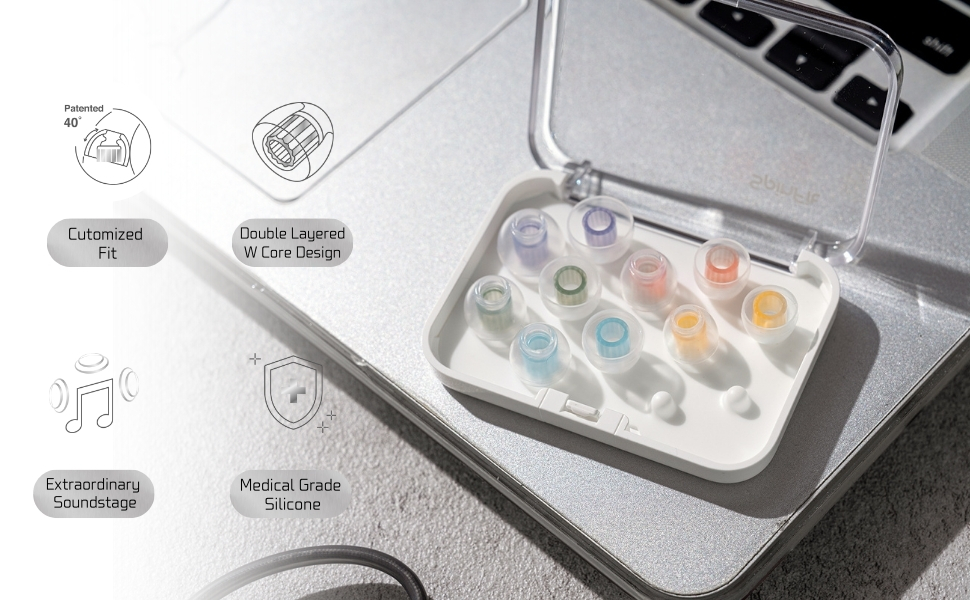 Spinfit W1 Ear Tips (4.4mm nozzle diameter) Wave Shaped Design Medical Grade Silicone Eartip
