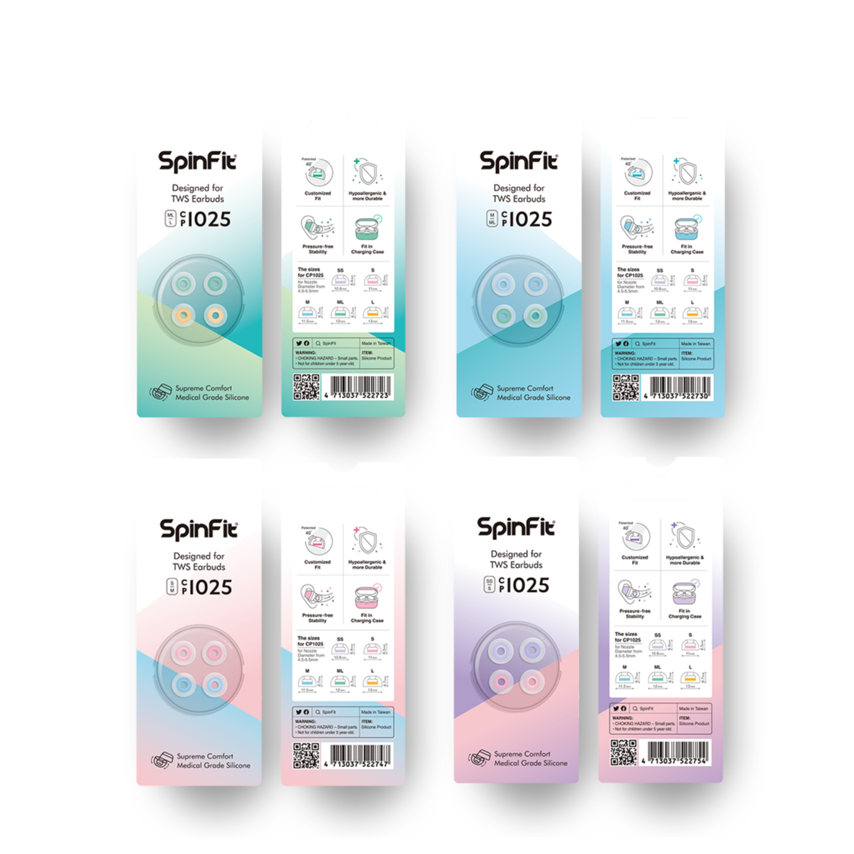 SpinFit CP1025 (eartips only, no adapter) Eartips for TWS Earphones with Medical Grade Silicone