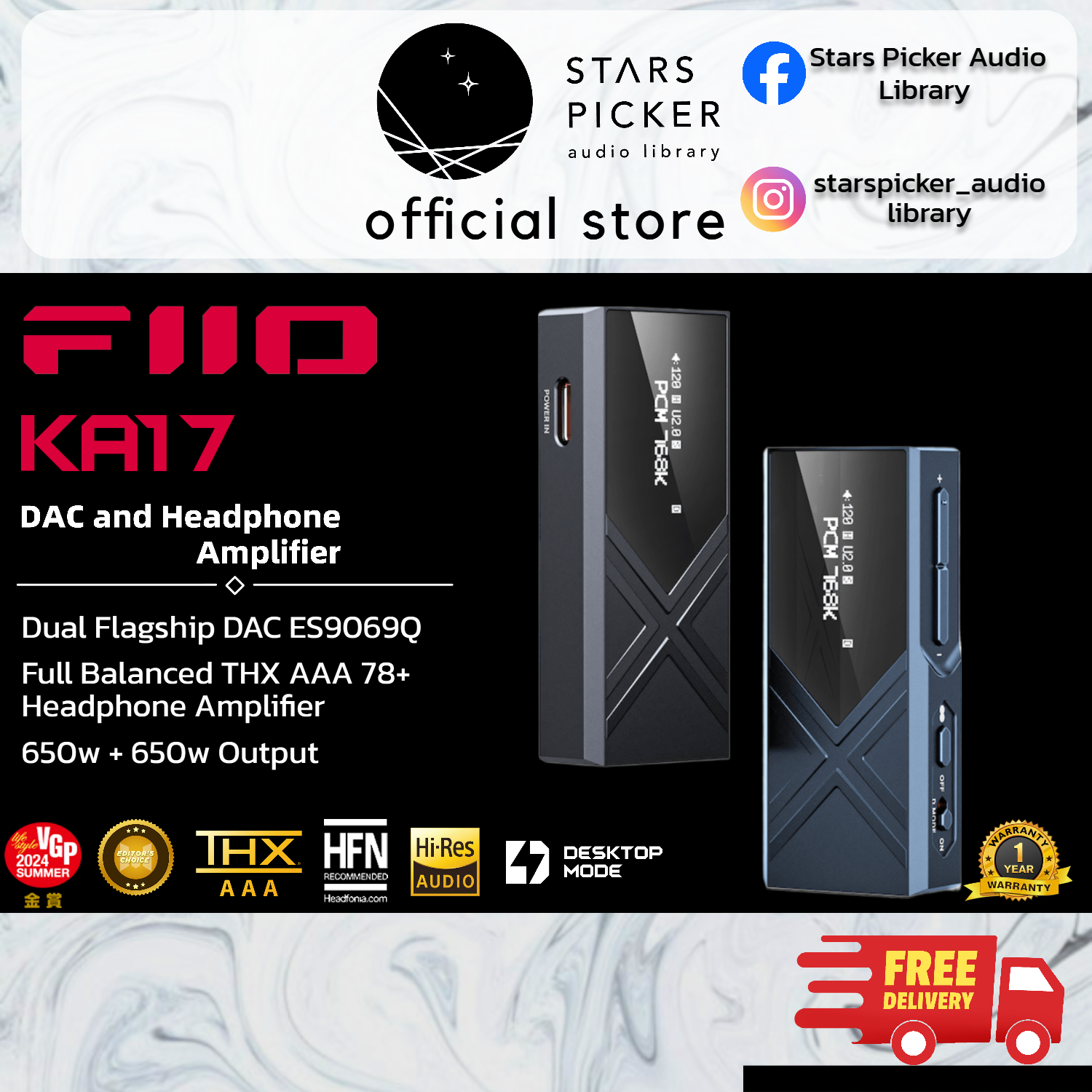 (PM for Best Price) Fiio KA17 Portable DAC and Headphone Amplifier - Dual ES9069Q DAC PCM 768kHz 32bit DSD512