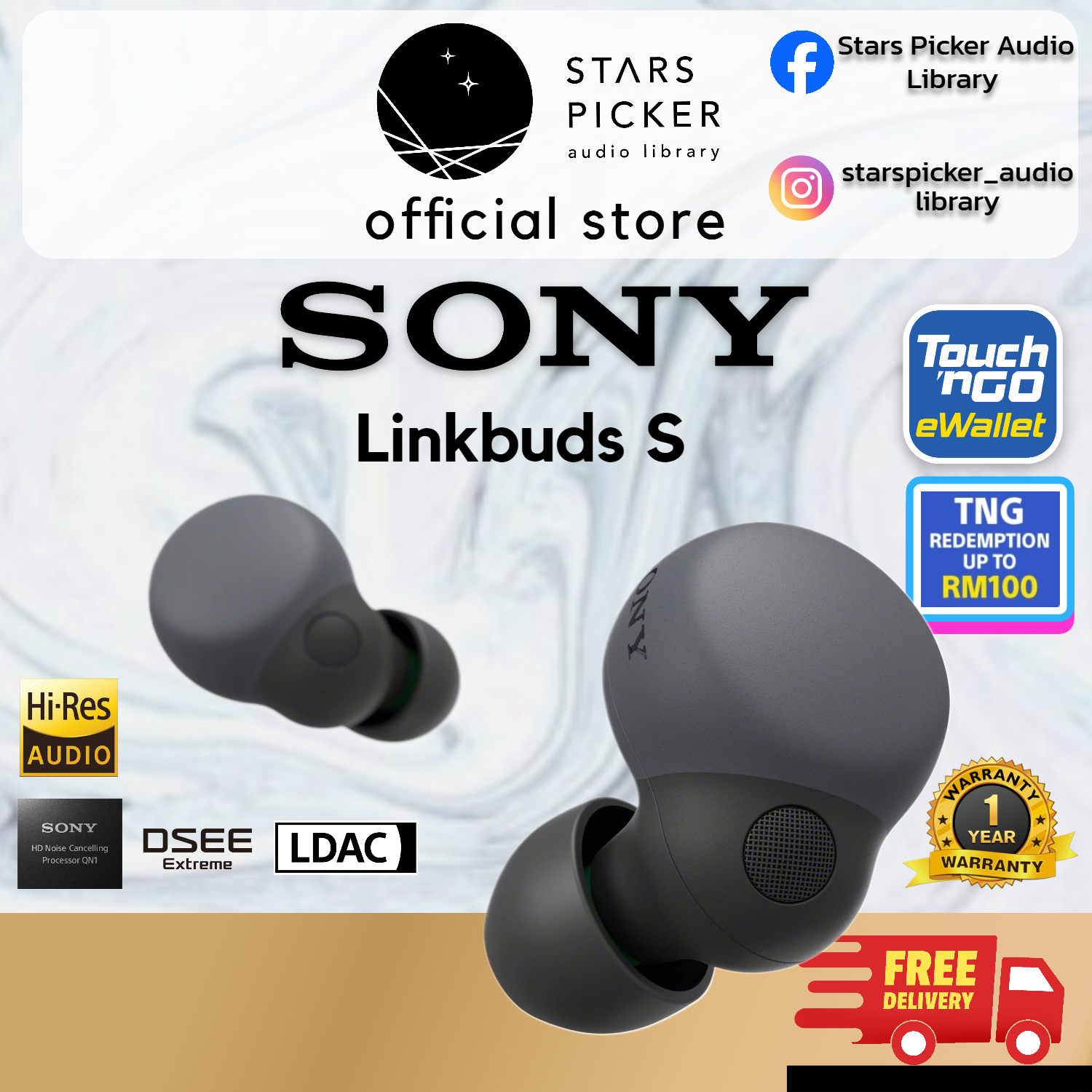 Sony Linkbuds S WF-LS900N - IPX4 LDAC Hi-Res Noise Cancellation TWS True Wireless Earphone Bluetooth IEM