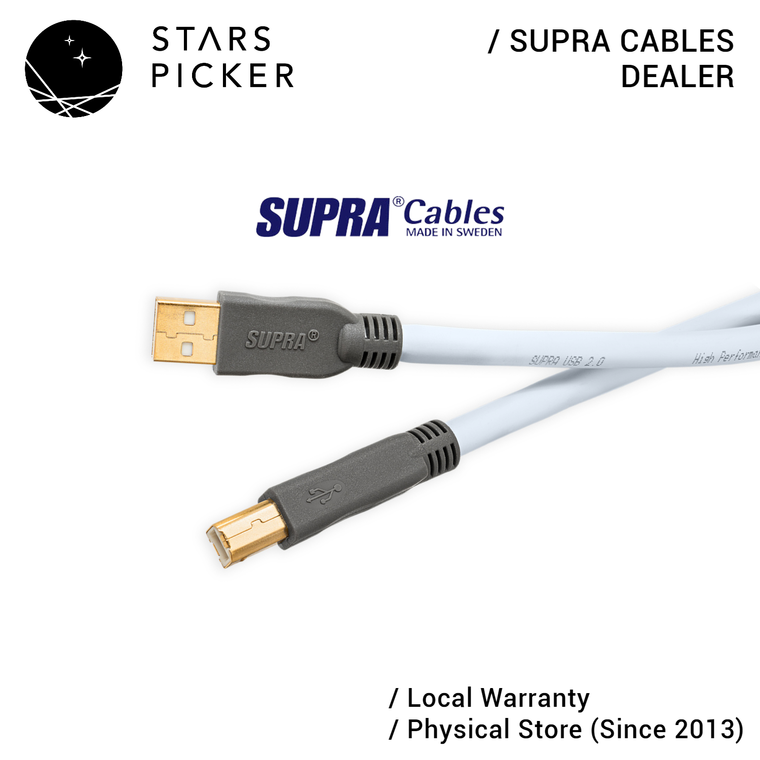Supra Cables - USB 2.0 A-B BLUE Supra Blue USB HiFi Audiophile Made in Sweden