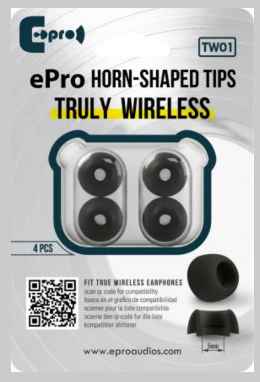 E Pro Horn-Shaped Tips TW00 - Carbon Material Silicone Ear Tips for True Wireless IEM Earphone TWS Epro E-pro Eartips