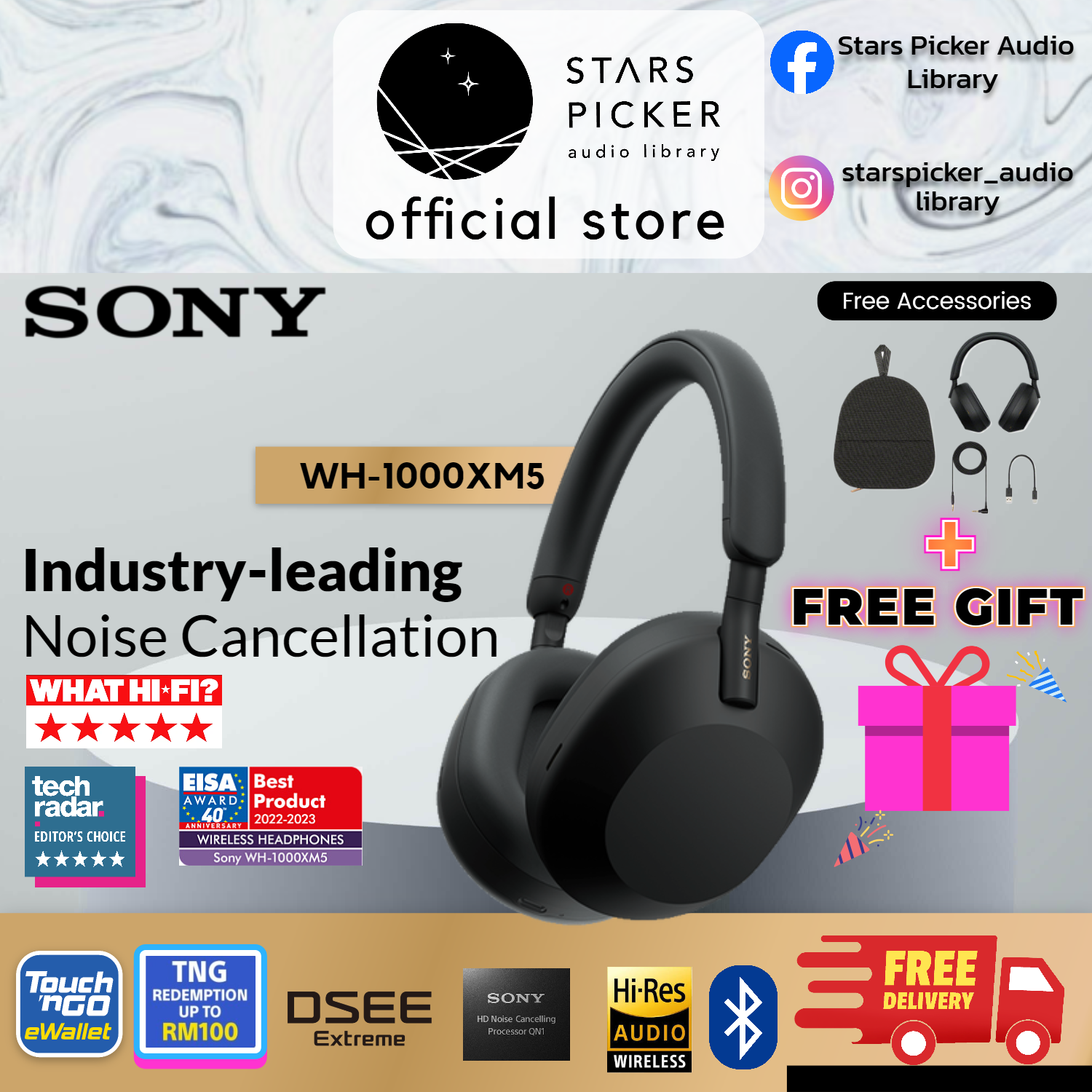 Sony WH-1000XM5 LDAC Wireless Noise Cancelling Bluetooth Headphone (WH1000XM5/XM5)